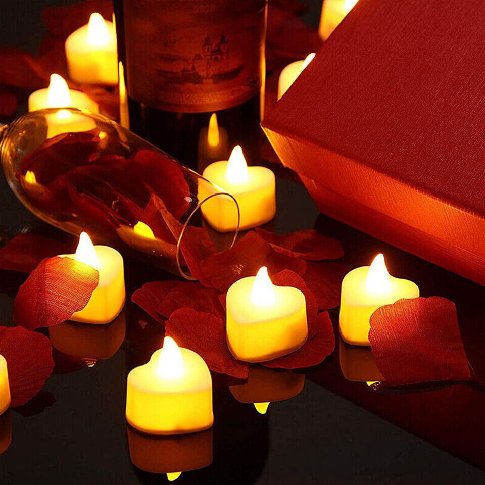 1000Pcs Artificial Rose Petals + 24Pcs LED Heart Light Candles