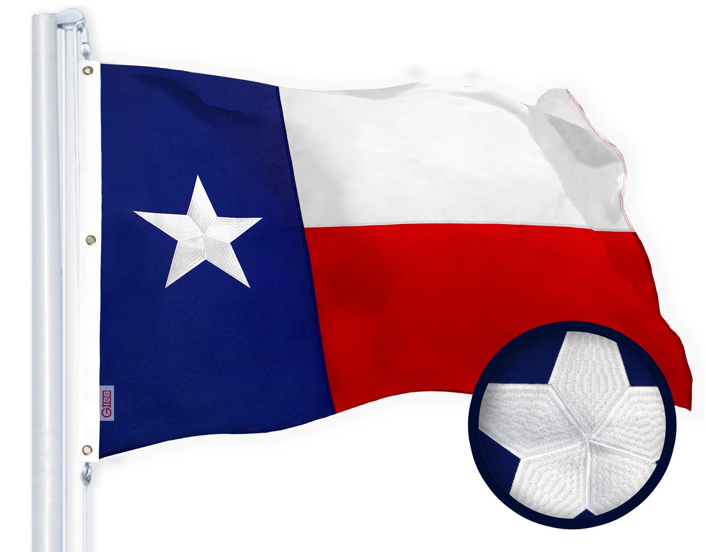 G128 Combo Pack: USA American Flag &#x26; Texas TX State 6x10 Ft Embroidered Spun Polyester, Indoor/Outdoor, Brass Grommets