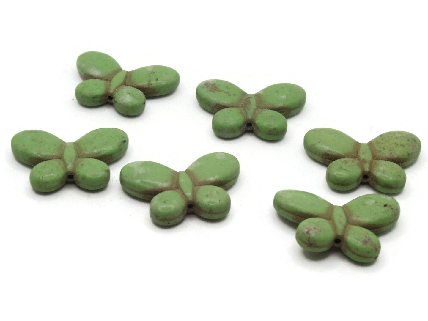 6 35mm Butterfly Dyed Green Synthetic Turquoise Stone Beads