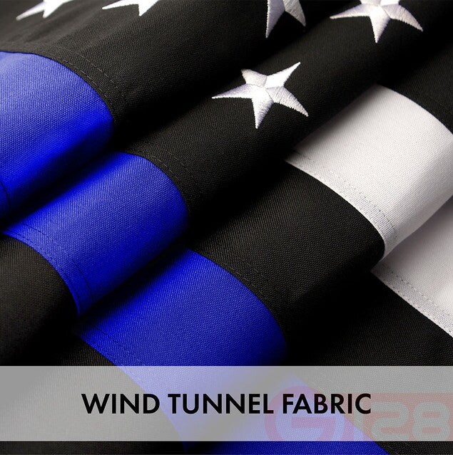 G128 Combo Pack: USA American Flag &#x26; Thin Blue Line Flag 2.5x4 Ft Embroidered Spun Polyester, Indoor/Outdoor, Brass Grommets, Police Flag