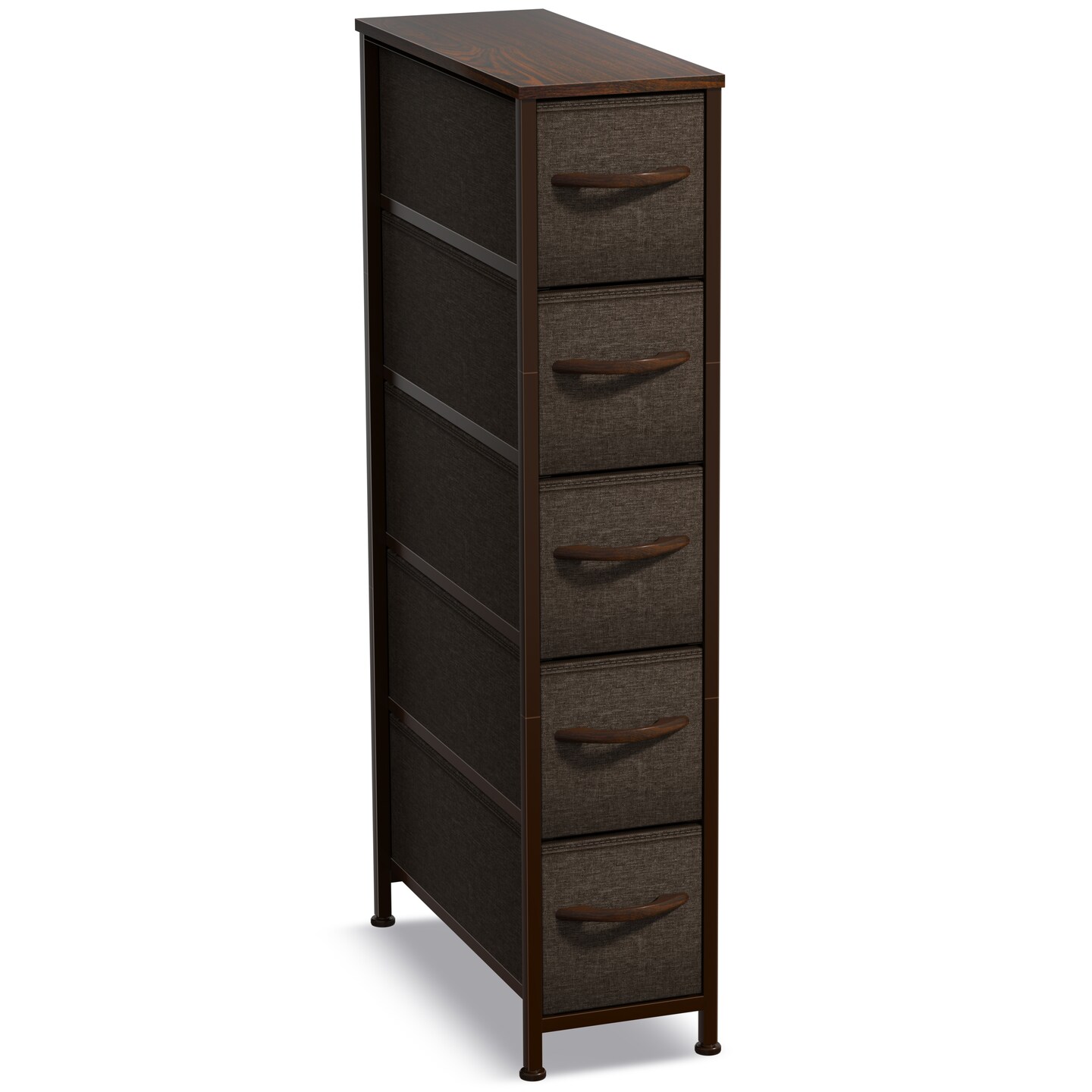Sorbus Narrow Dresser with 5 Drawers - Steel Frame, Wood Top & Easy Pull Fabric Bins
