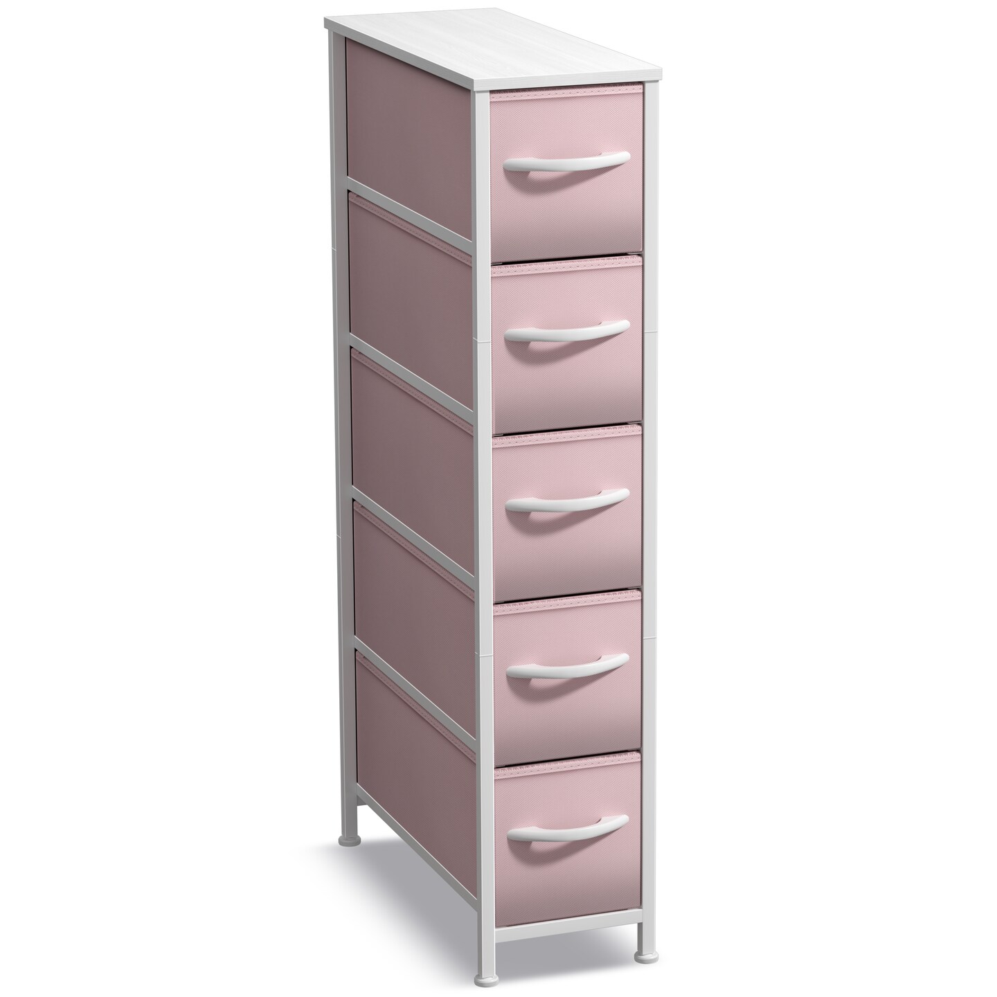 Sorbus Narrow Dresser with 5 Drawers - Steel Frame, Wood Top & Easy Pull Fabric Bins