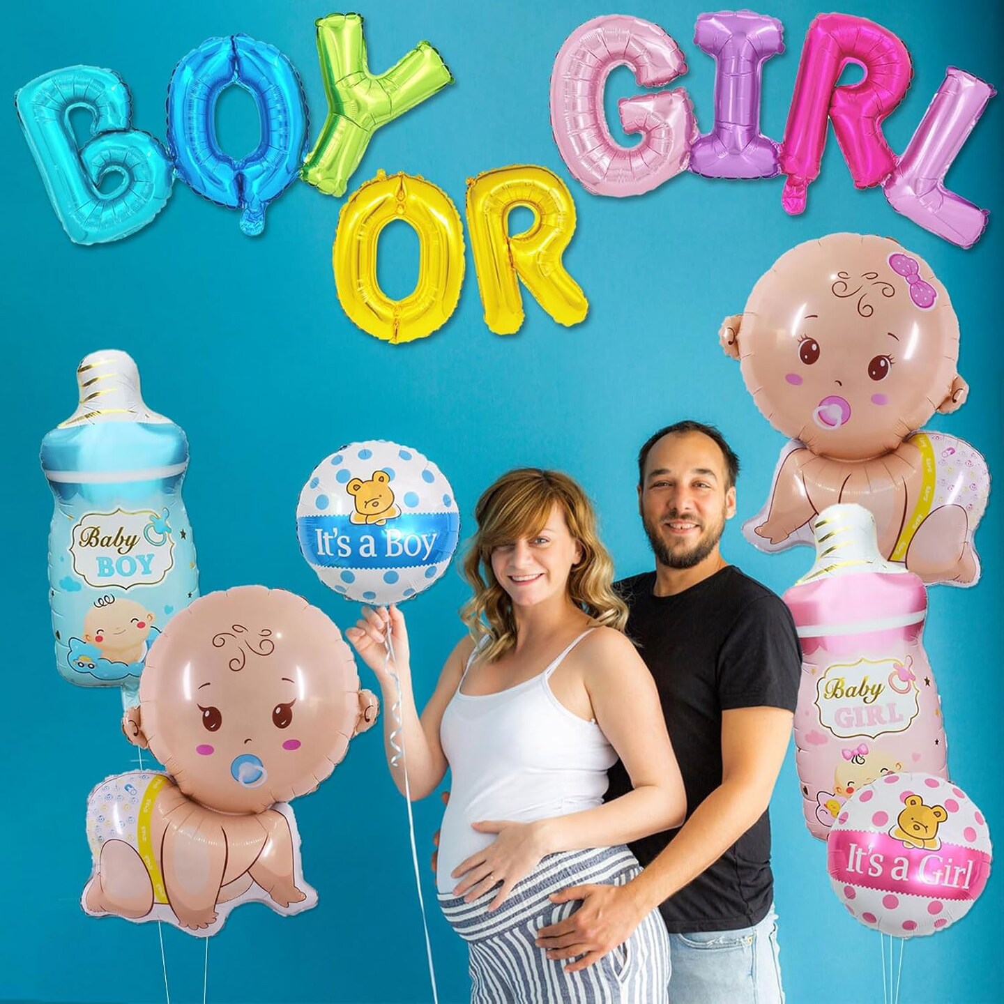 10 Pcs Gender Reveal Balloons, Baby Boy &#x26; Girl Mylar Balloons, Baby Shower &#x26; Gender Reveal Party Decorations