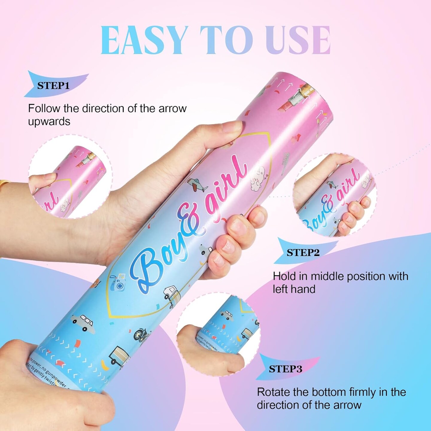 Gender Reveal Confetti Cannon,4 Blue Safty Corn Powder Smoke Party Poppers Shoots 20-25ft,12 inch Upgrade Firmware Baby Shower Gender Reveal Party Supplies