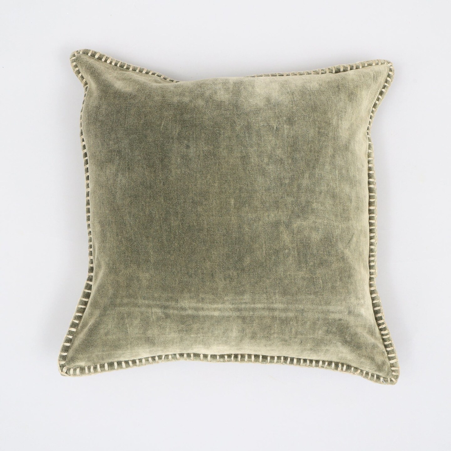 Stonewashed Cotton Velvet Throw Pillow &#x2013; 18&#x22;x18&#x22; Decorative Cushion with Handstitched Edges