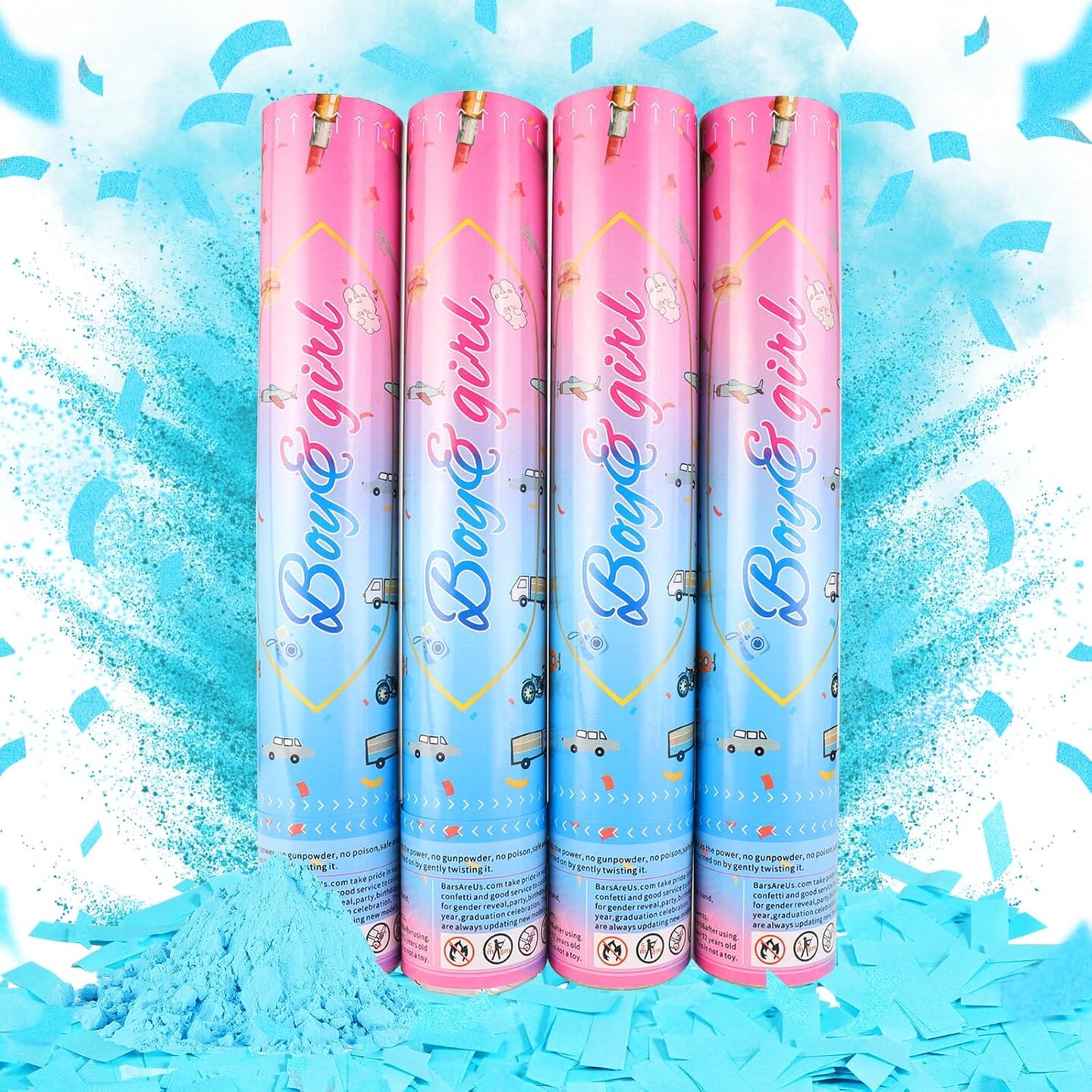 Gender Reveal Confetti Cannon,4 Blue Safty Corn Powder Smoke Party Poppers Shoots 20-25ft,12 inch Upgrade Firmware Baby Shower Gender Reveal Party Supplies