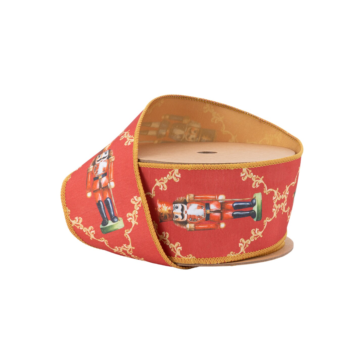 LaRibbons 2 1/2" Wired Reversible Dupioni | Nutcracker with Diamond Pattern on Red | 10 Yard Roll