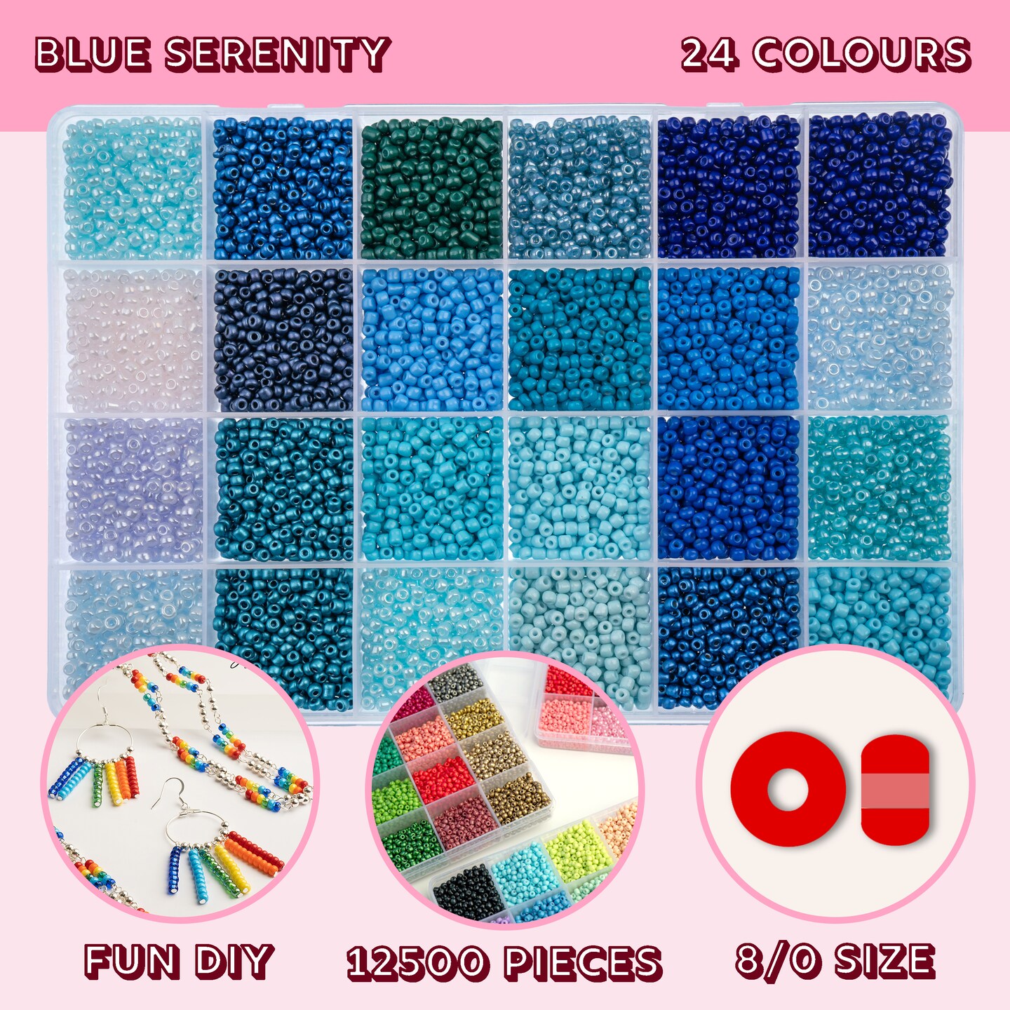 John Bead 12500pcs Assorted 24 Colors Glass Seed Beads 8/0 Jewelry Making Bead Box