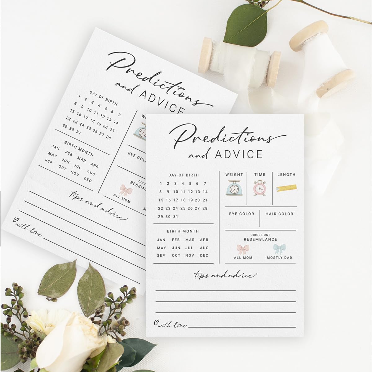 Party Baby Predictions &#x26; Advice Cards for New Parents &#x2013; Baby Shower Game, Wishes for Mommy &#x26; Daddy, Gender Reveal Boy or Girl, Modern Minimal Design, 30 Cards