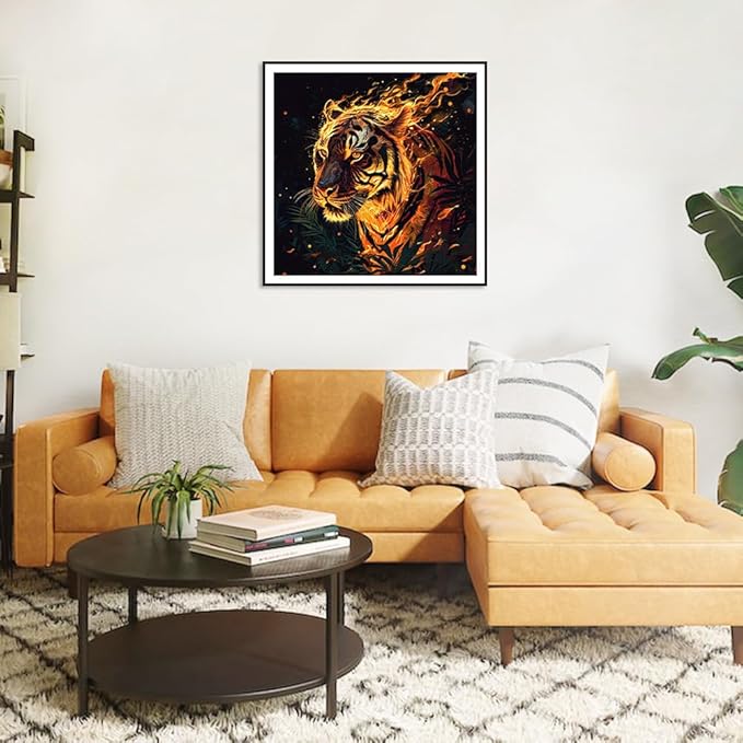 Tiger Diamond Painting Kit for Adults – 5D DIY Full Drill Round Diamond Art for Beginners, Animal Home Wall Decor Gift, 12x12 Inch