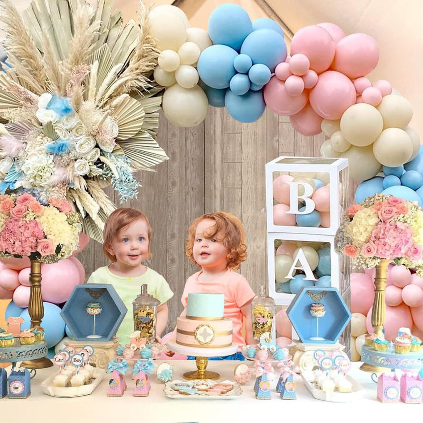 Gender Reveal Decorations Party Set - 176pcs Pink and Blue Balloons Arch Kit, Baby Box with Letters(BABY) for Baby Gender Reveal Decor Party Supplies Boy or Girl Baby Shower Revelacion Genero Backdrop