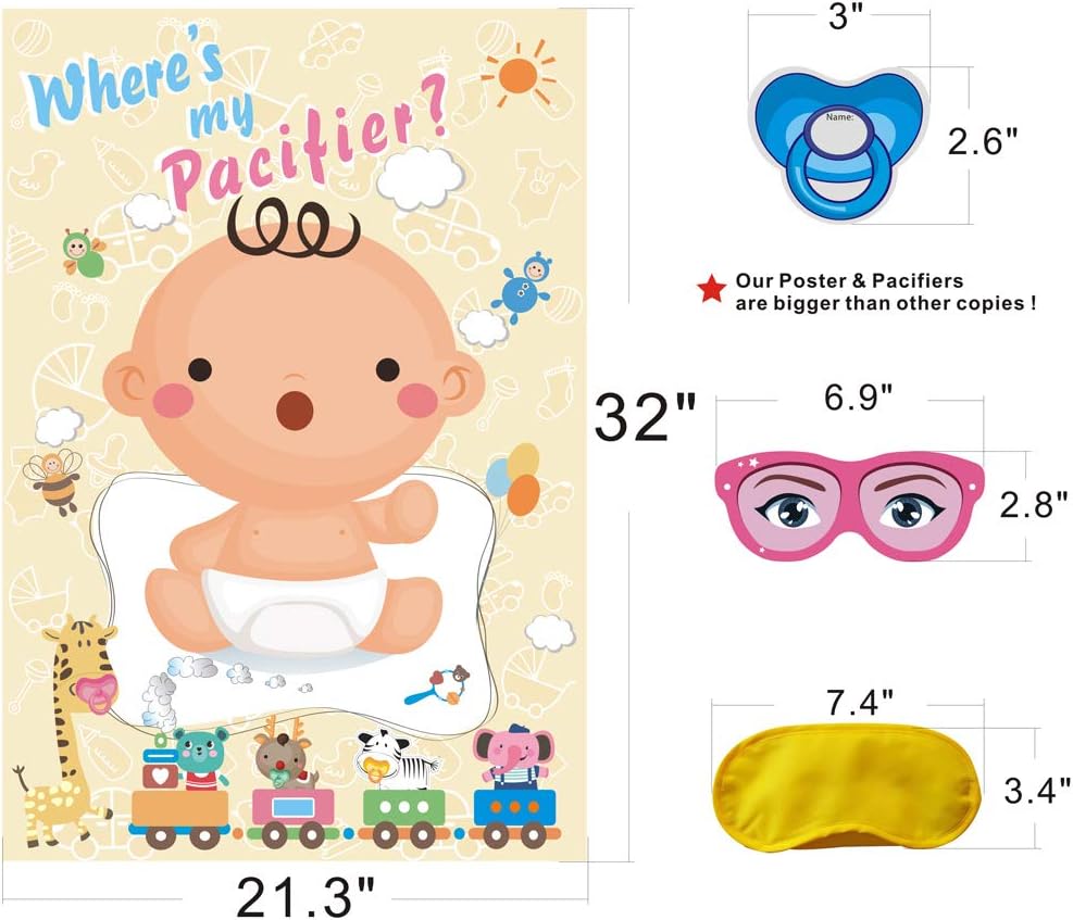 Pin The Pacifier on The Baby Game - Baby Shower Party Favors and Game - Pin The Dummy on The Baby Game