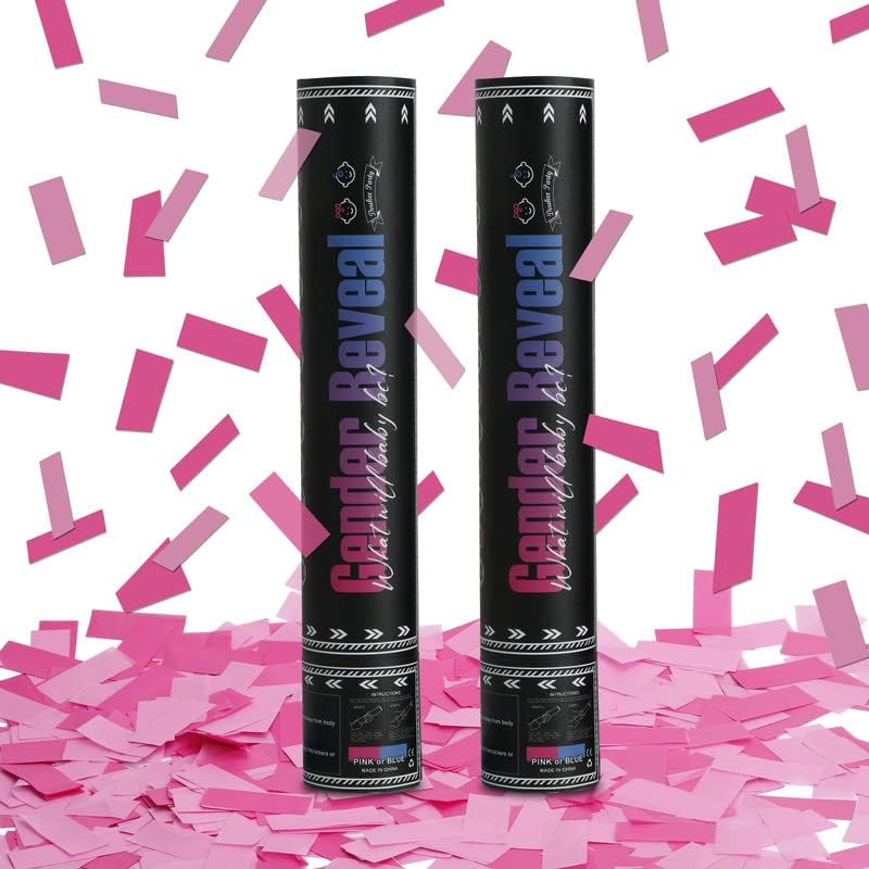 Gender Reveal Pink Confetti Cannon, Baby Shower Pink only Biodegradable Confetti Poppers for Girl Baby Reveal Party - 2 Set