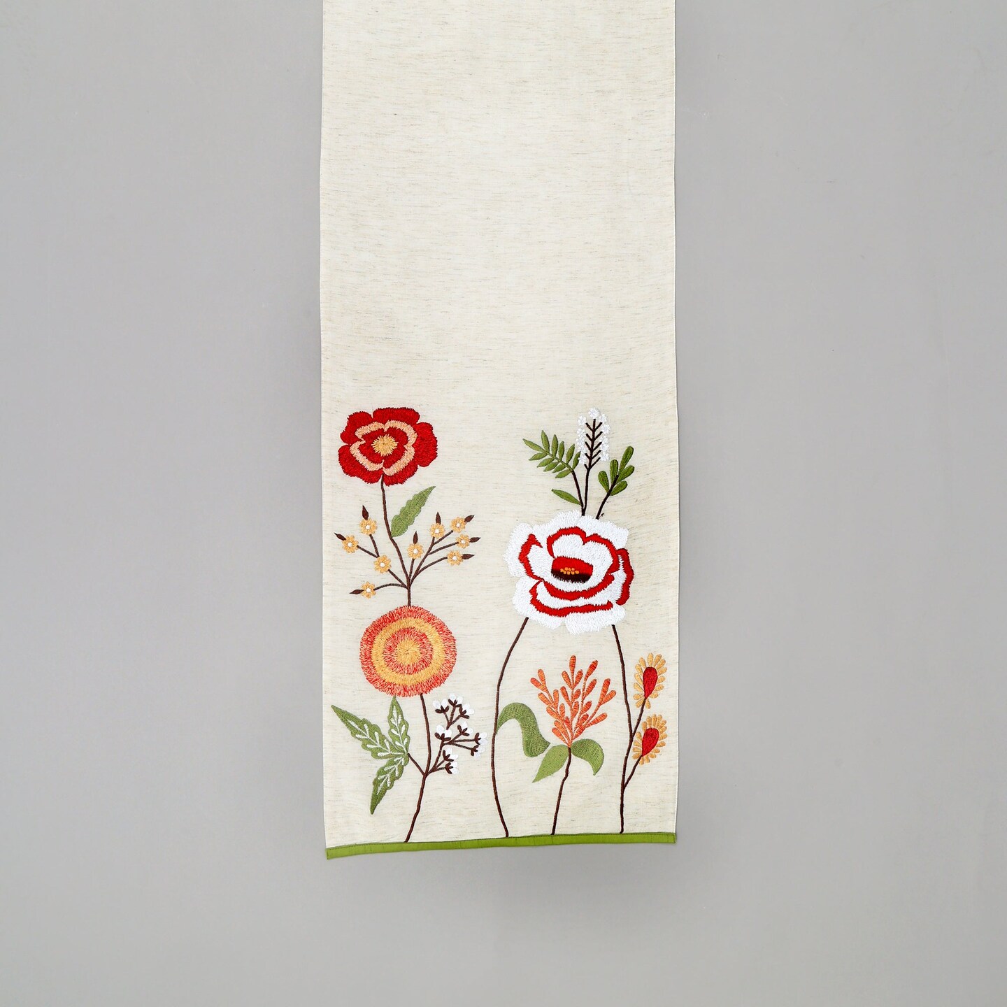 Handcrafted Slub Cotton Table Runner with Embroidery - 72”