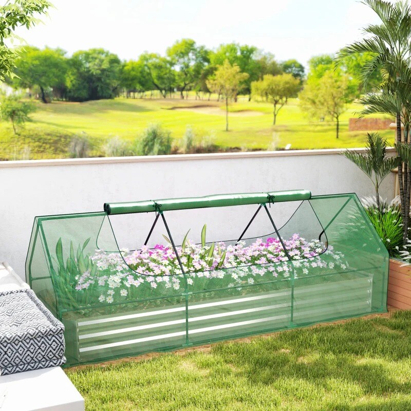 8.6ft Galvanized Raised Garden Bed with Mini Greenhouse Cover