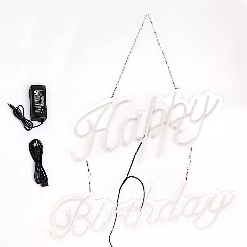 32&#x22; Warm White Happy Birthday Neon Sign LED Hanging Wall Lights Party Events