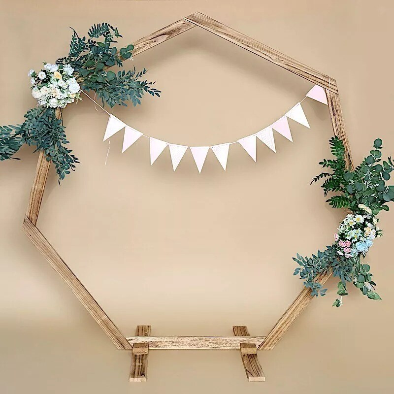7 ft Natural Heptagon Wood Wedding Arch Backdrop Stand Party Events Decorations