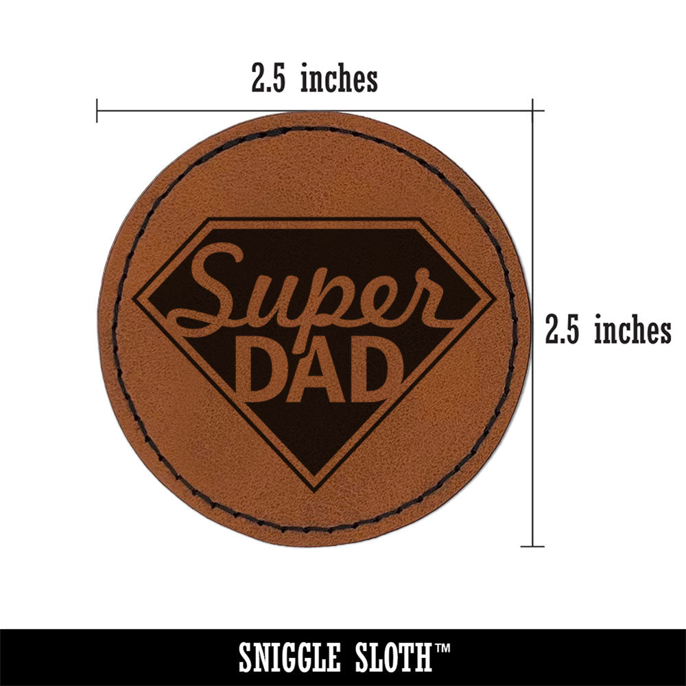 Super Dad Father's Day Superhero Diamond Round Iron-On Engraved Faux Leather Patch Applique - 2.5 Inch