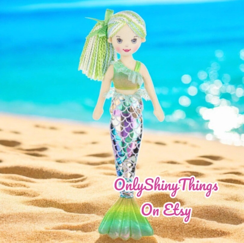 Mermaid Doll 18" Shimmer Cove Plush, Oceania For St. Patrick's Day, Birthday, Easter Gift - Lime Green, Purple