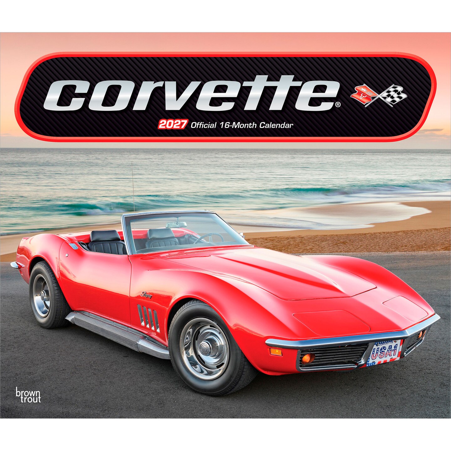 BrownTrout; Corvette OFFICIAL | 2027 14 x 24 Inch (Hanging) Monthly Deluxe Wall Calendar | Foil Stamped Cover | Plastic-Free; Category:Wall Calendars; Image:1
