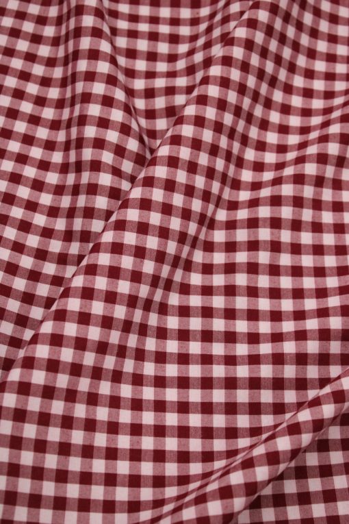 1 Yard Burgundy 1/8&#x2033; Gingham Checkered Poly Cotton Fabric Lightweight Non-Stretch 58/59 Inch Wide