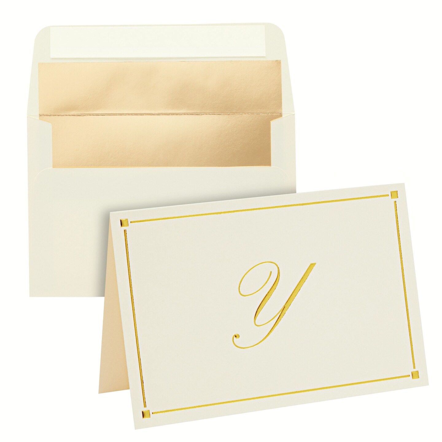 Gold Foil Letter Y Personalized Blank Note Cards with Envelopes 4x6, Initial Y Monogrammed Stationery Set (Ivory, 24 Pack)
