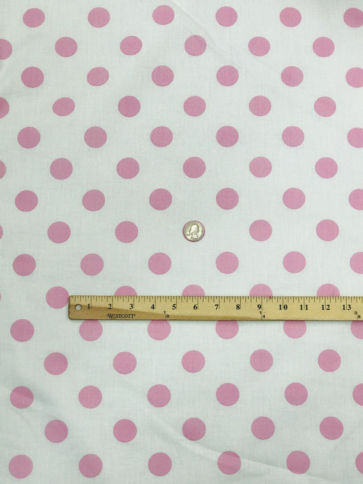 1 Yard Pink Dots on White Poly Cotton Fabric Lightweight Dot Print Fabric for Dresses, Crafts, Quilting, Décor 59/60″ Wide