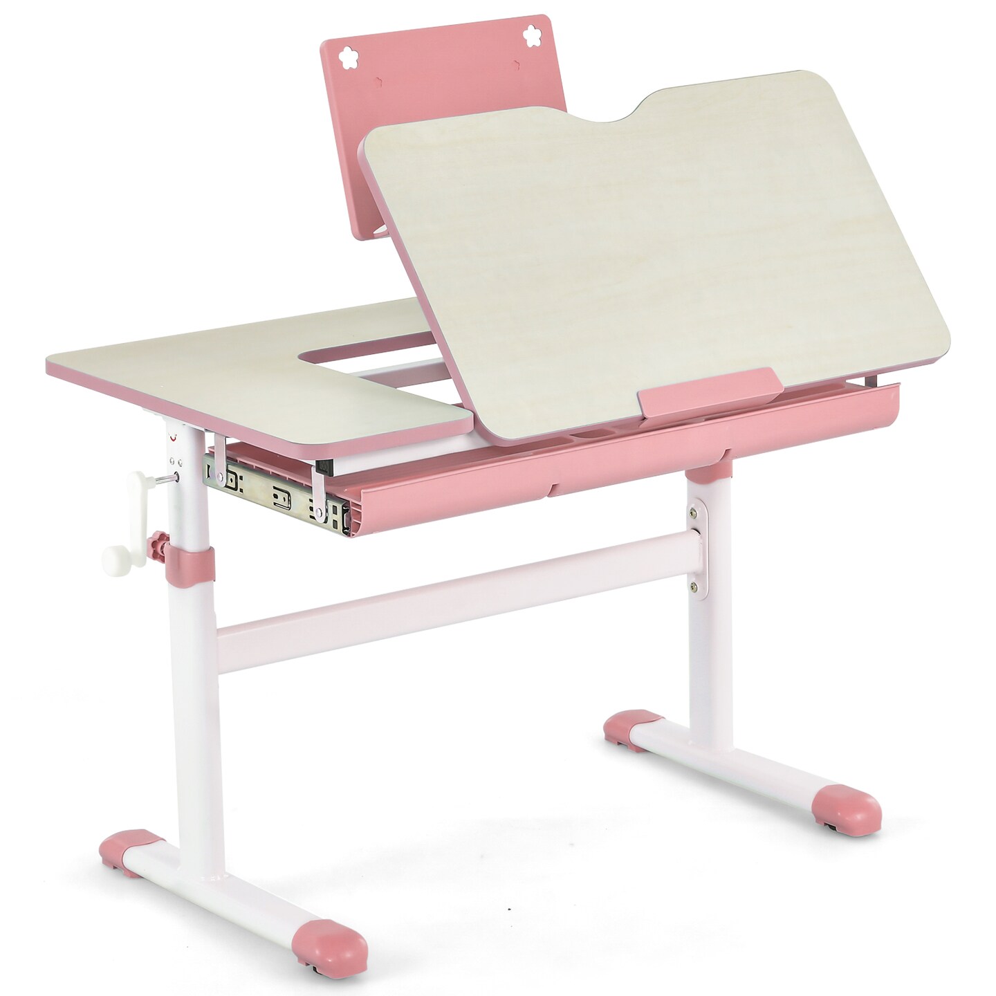Kids Study Desk with Adjustable Height Tilt Tabletop and Spacious Storage