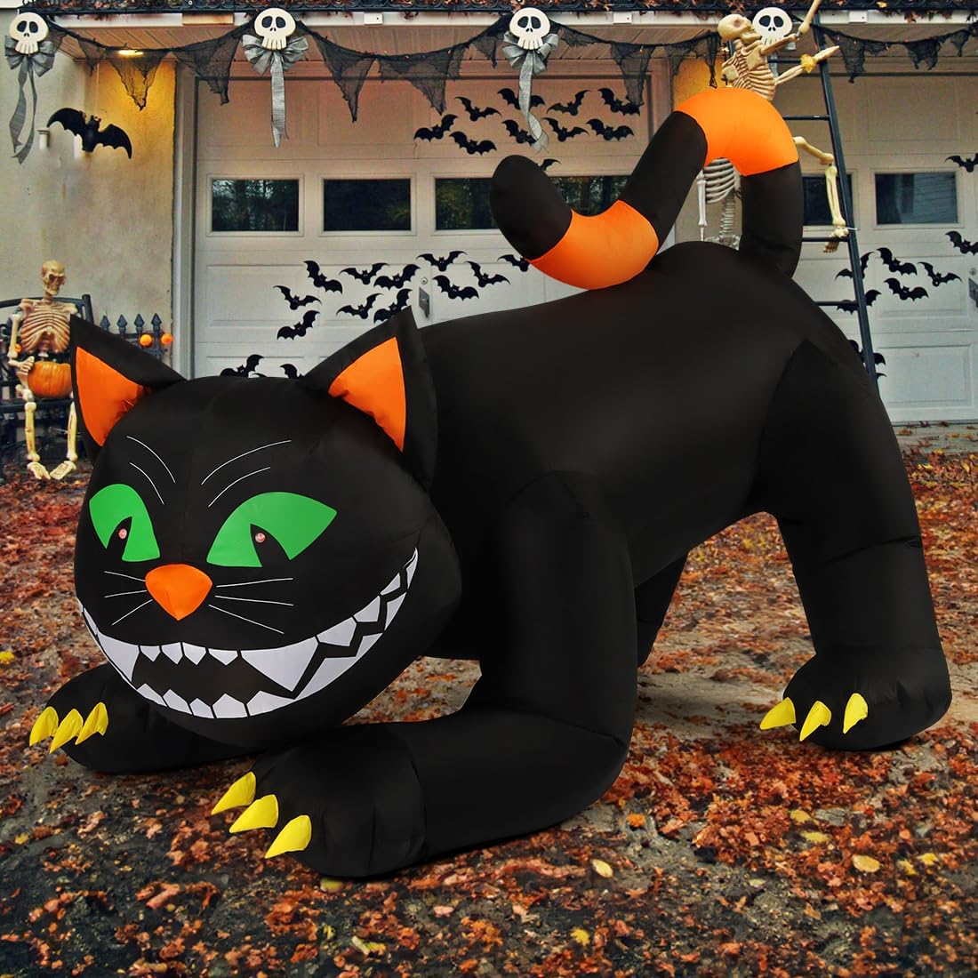 GOOSH 6 FT Halloween Inflatables Black Cat Blow Up Yard Large Cat with Moving Head and Built-in LEDs