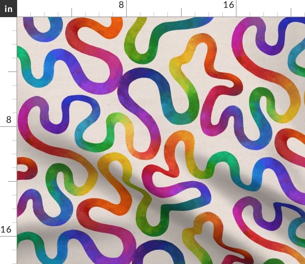 Watercolor Bright Abstract Pride Rainbow Colorful Month Squiggle Line Custom Printed Fabric by Spoonflower Various Fabrics by the Yard or Fat Quarter