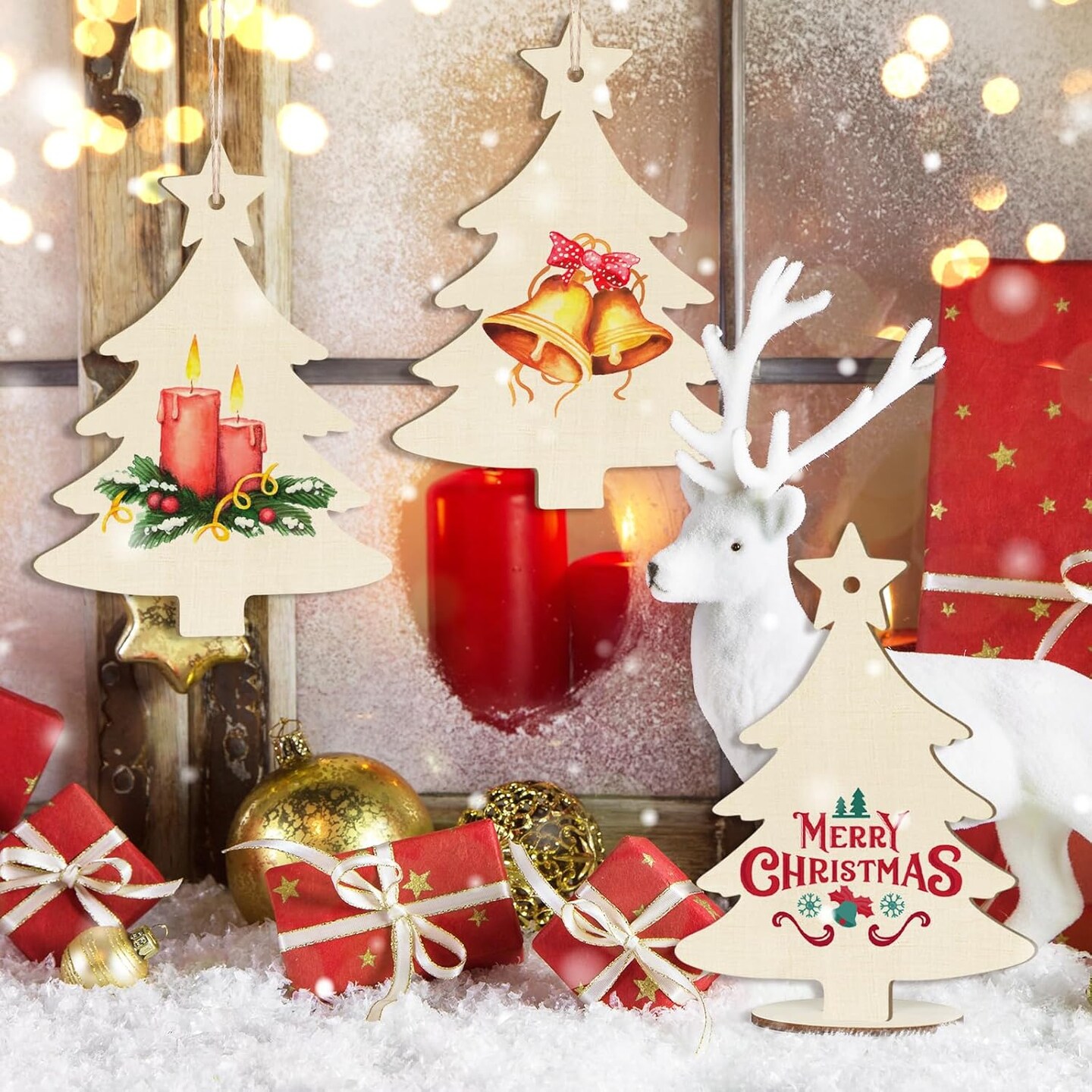 3Pack 7 inches-Wooden Christmas Ornaments to Paint Christmas Tree Decoration