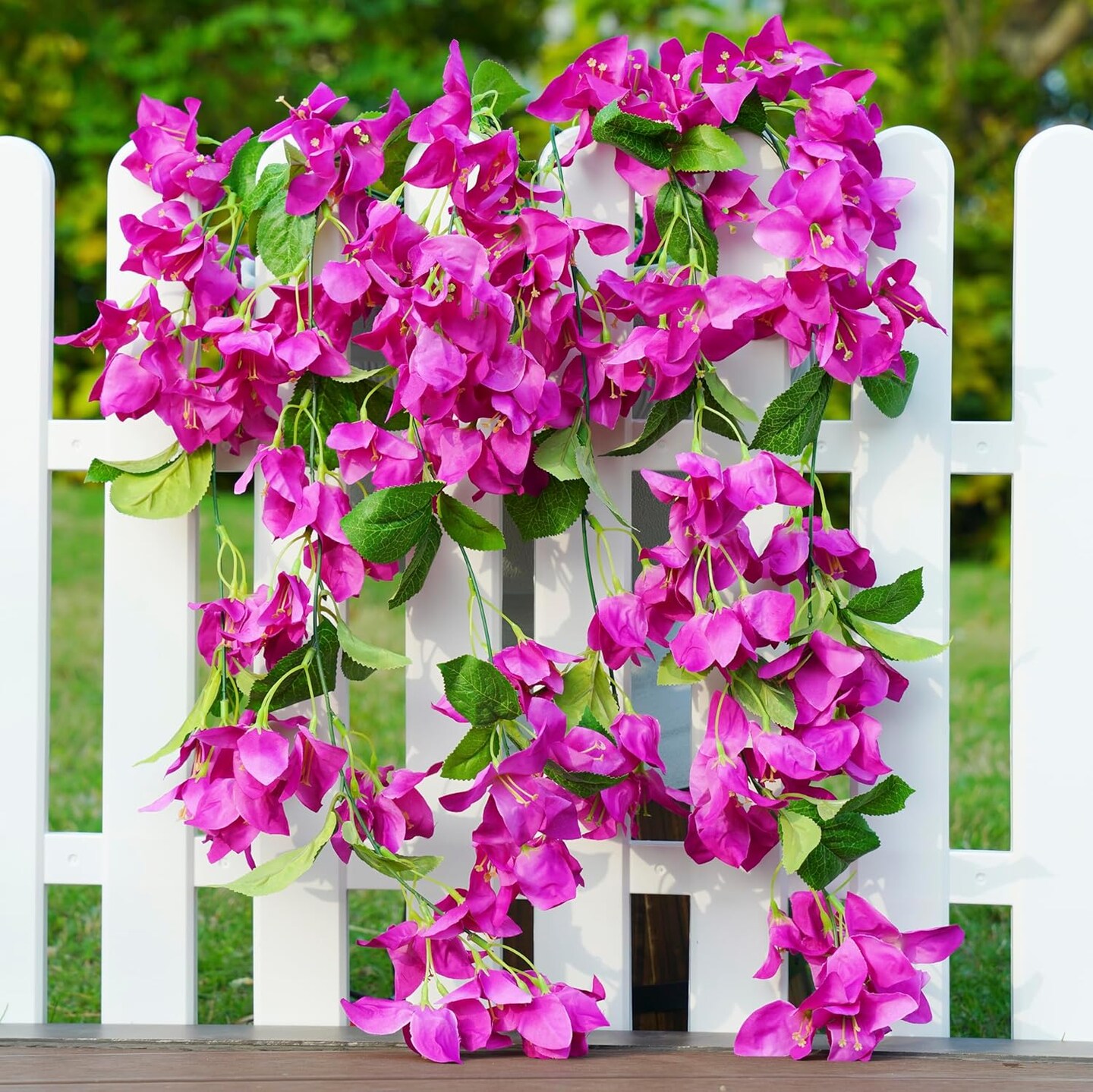 2PCS Bougainvillea Artificial Hanging Flowers (Fuchsia) 10"D x 6"W x 3"H