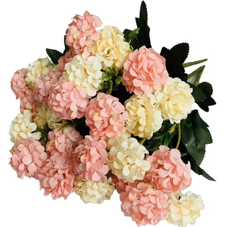 Mini Silk Hydrangea Artificial Flowers &#x2013; 1 Bouquet with 10 Heads &#x2013; Fake Flower Bundle for Wedding Centerpieces, Party &#x26; Home Decoration