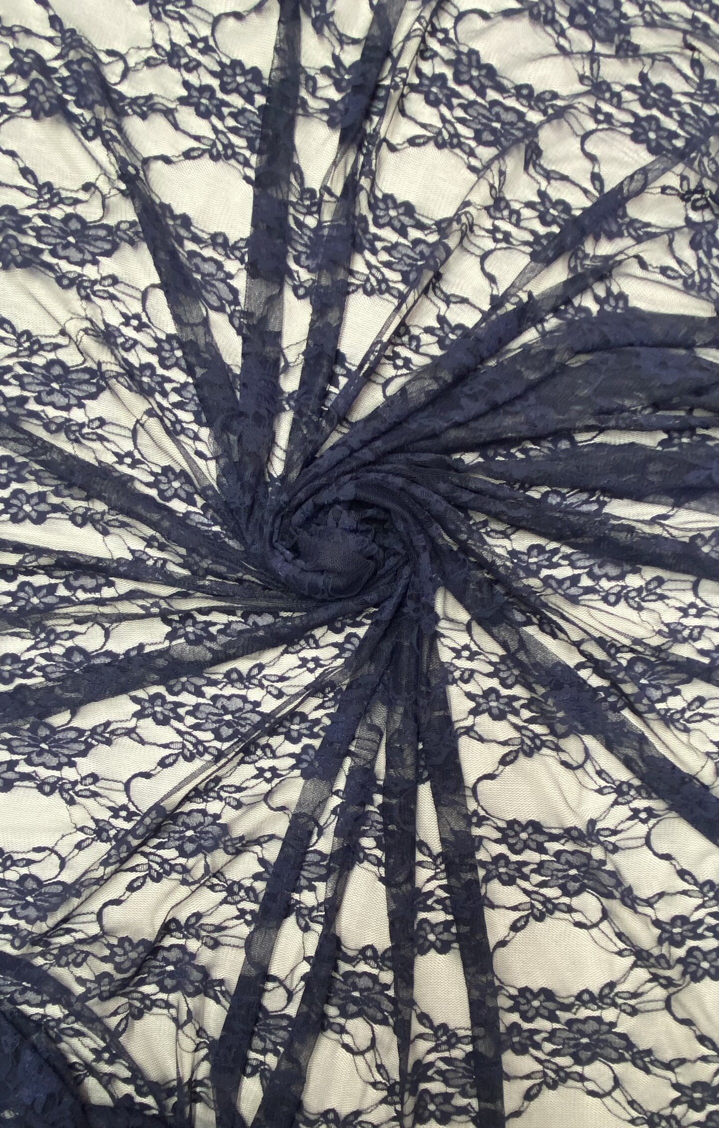 1 Yard Deep Navy Blue 4-Way Stretch Floral Lace Fabric Sheer Shimmery Nylon Spandex 58/60″ Wide