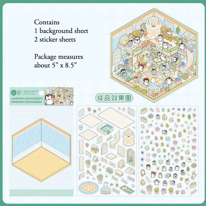 Cute Penguin House Isometric Stickers, 3D Sticker Scene, Adorabilities