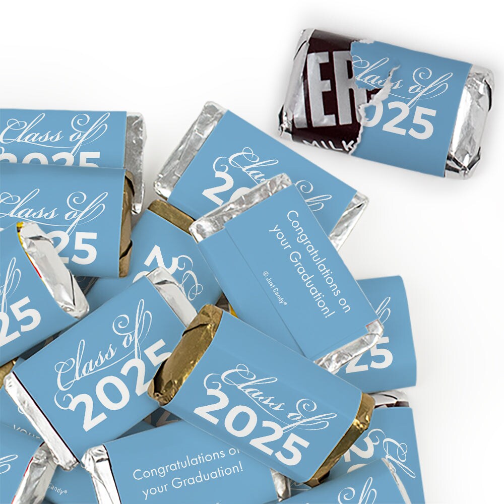 65 Pcs Light Blue Graduation Candy Party Favors Hershey's Miniatures and Truffles by Just Candy
