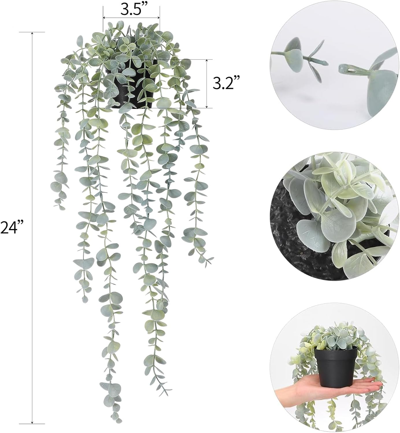 1pcs Artificial Hanging Plants Fake Eucalyptus Potted Plant Hanging Plant (Nan) 3.5"D x 3.5"W x 24"H