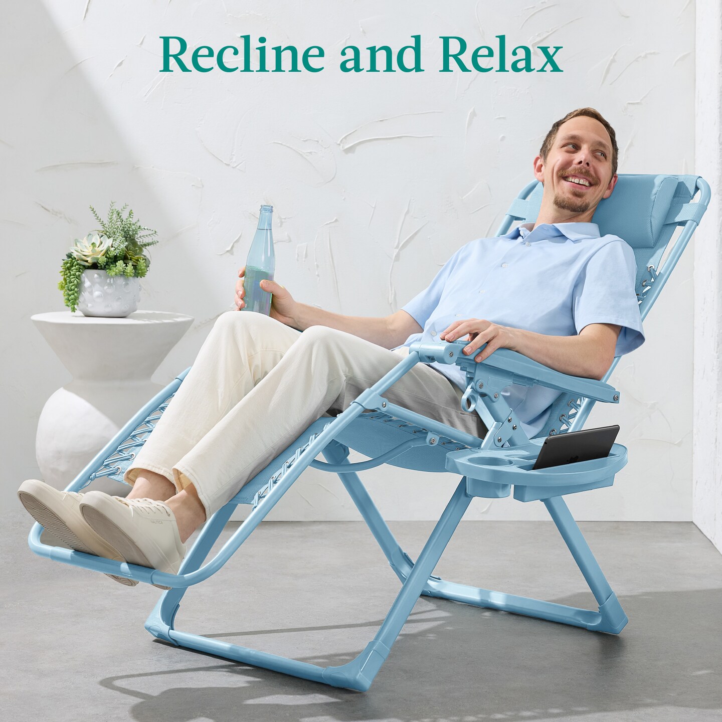 Best Choice Products Monochromatic Zero Gravity Chair, Folding Patio Recliner w/Side Tray, Headrest