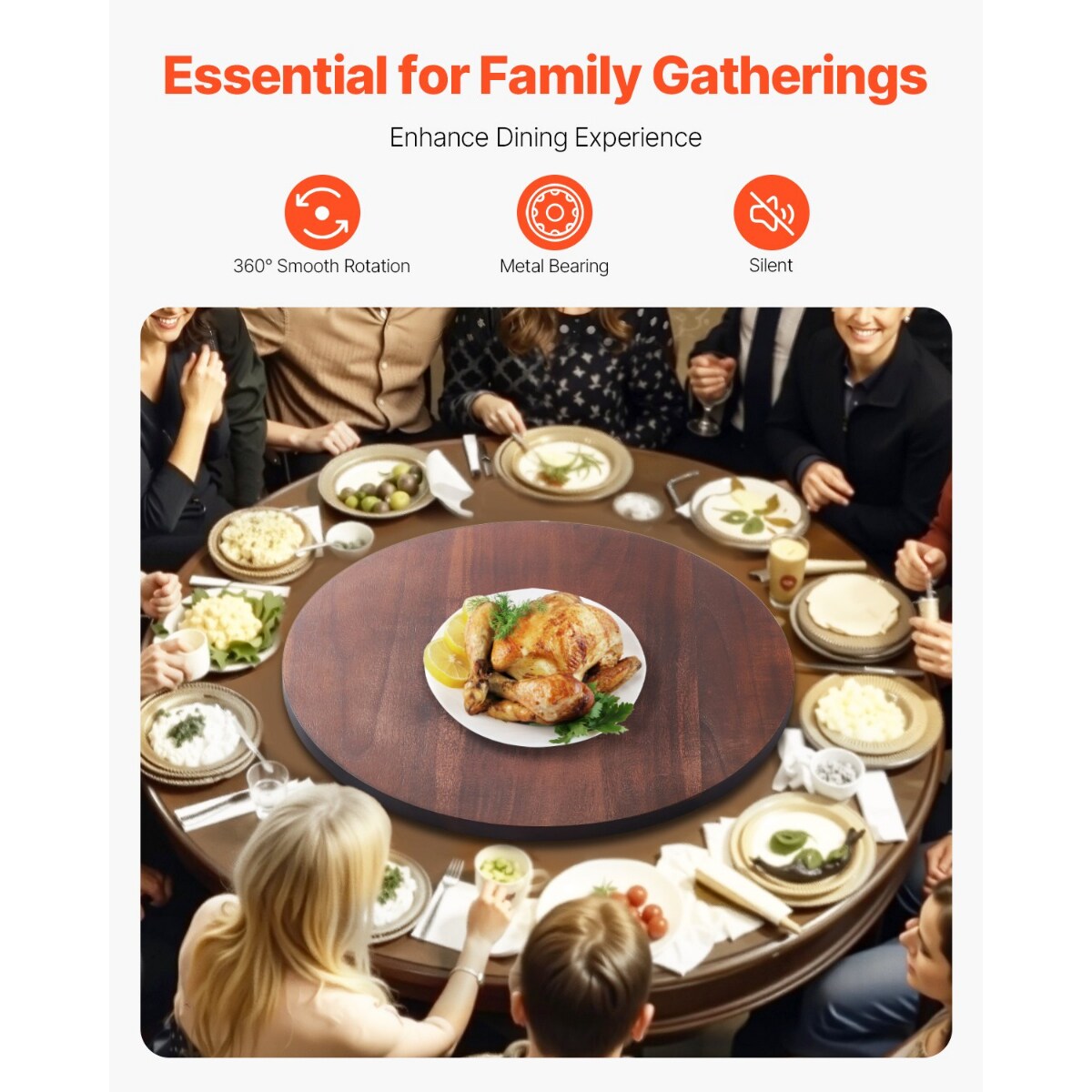 24 in Acacia Wood Lazy Susan Turntable Round Rotating Tray for Table