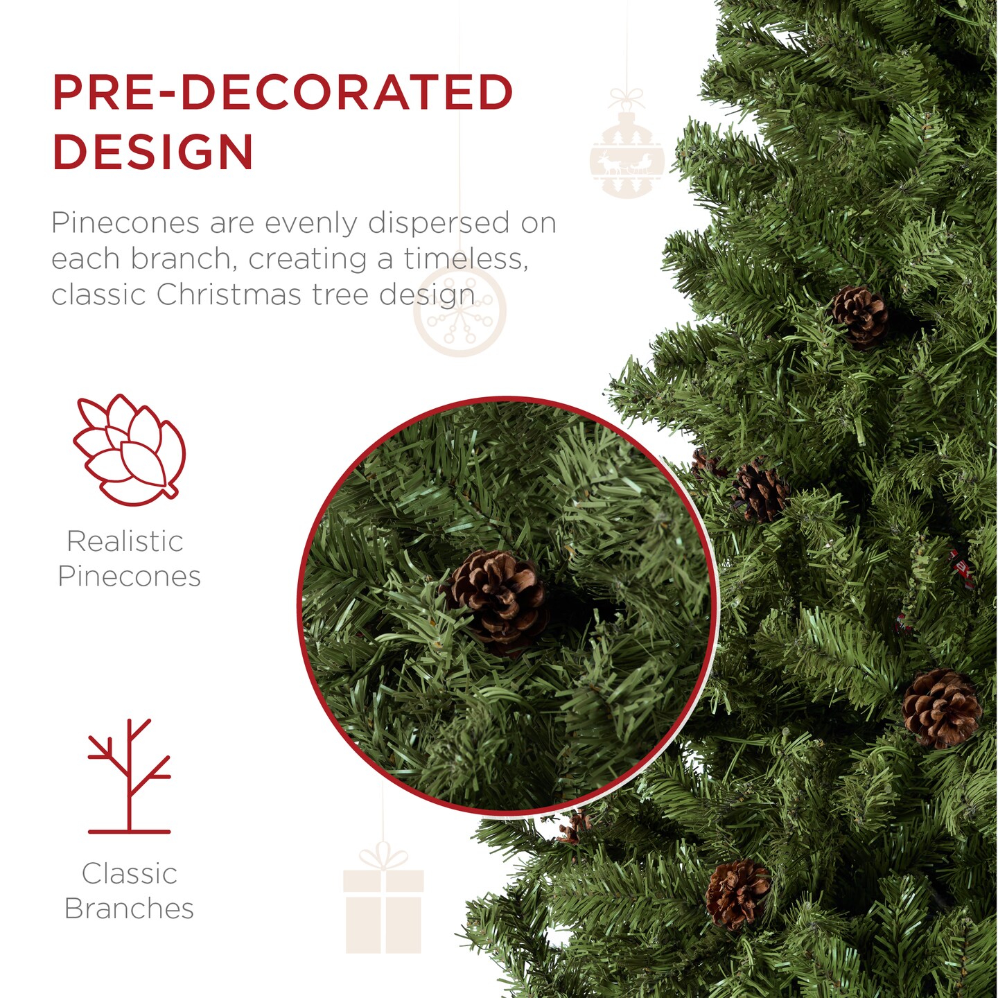 Best Choice Products Pre-Decorated Holiday Christmas Pine Tree w/ Metal Base – Green