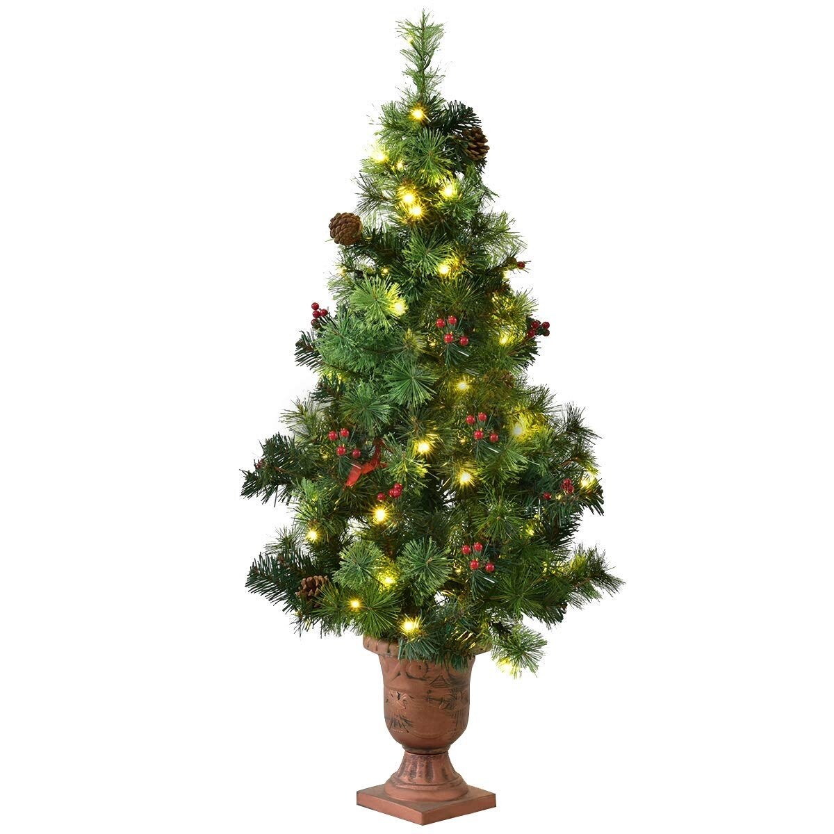 4FT Artificial Christmas Tree with LED Lights and Pine Cones