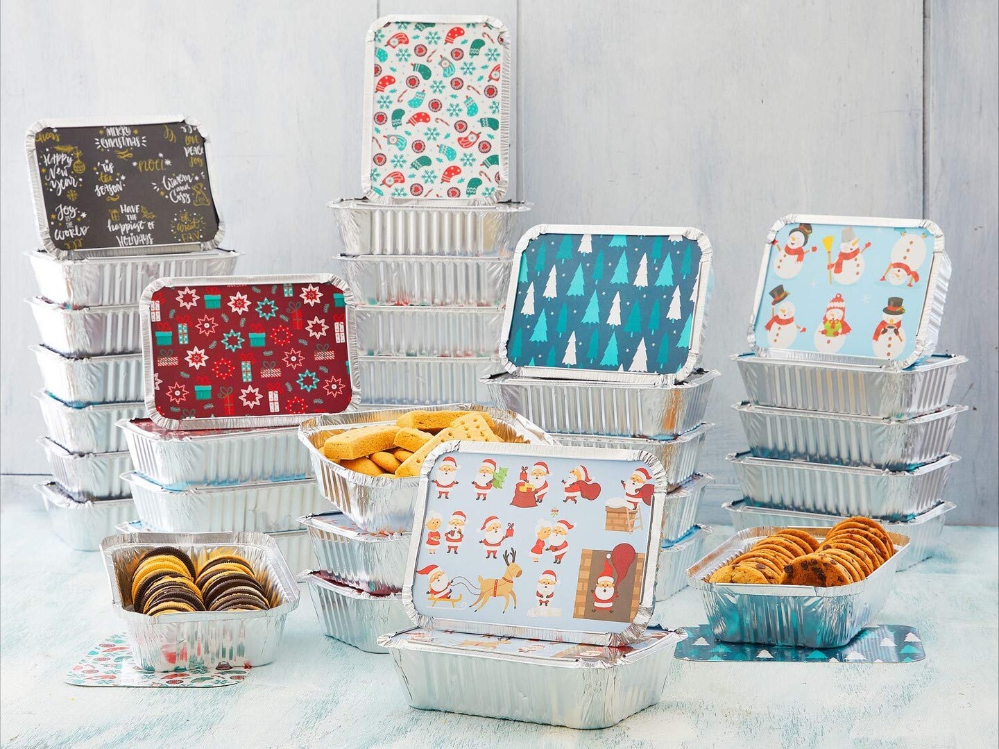 Christmas Aluminum Pans Leftover Containers With Lids 36Pcs Merry