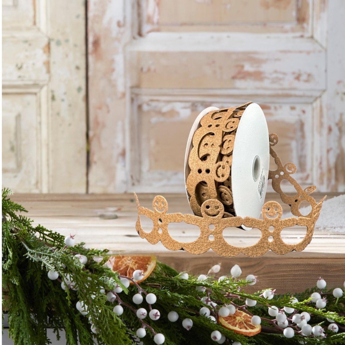 1.5&#x22; Gingerbread Man Shaped Ribbon: Brown (10 Yards)