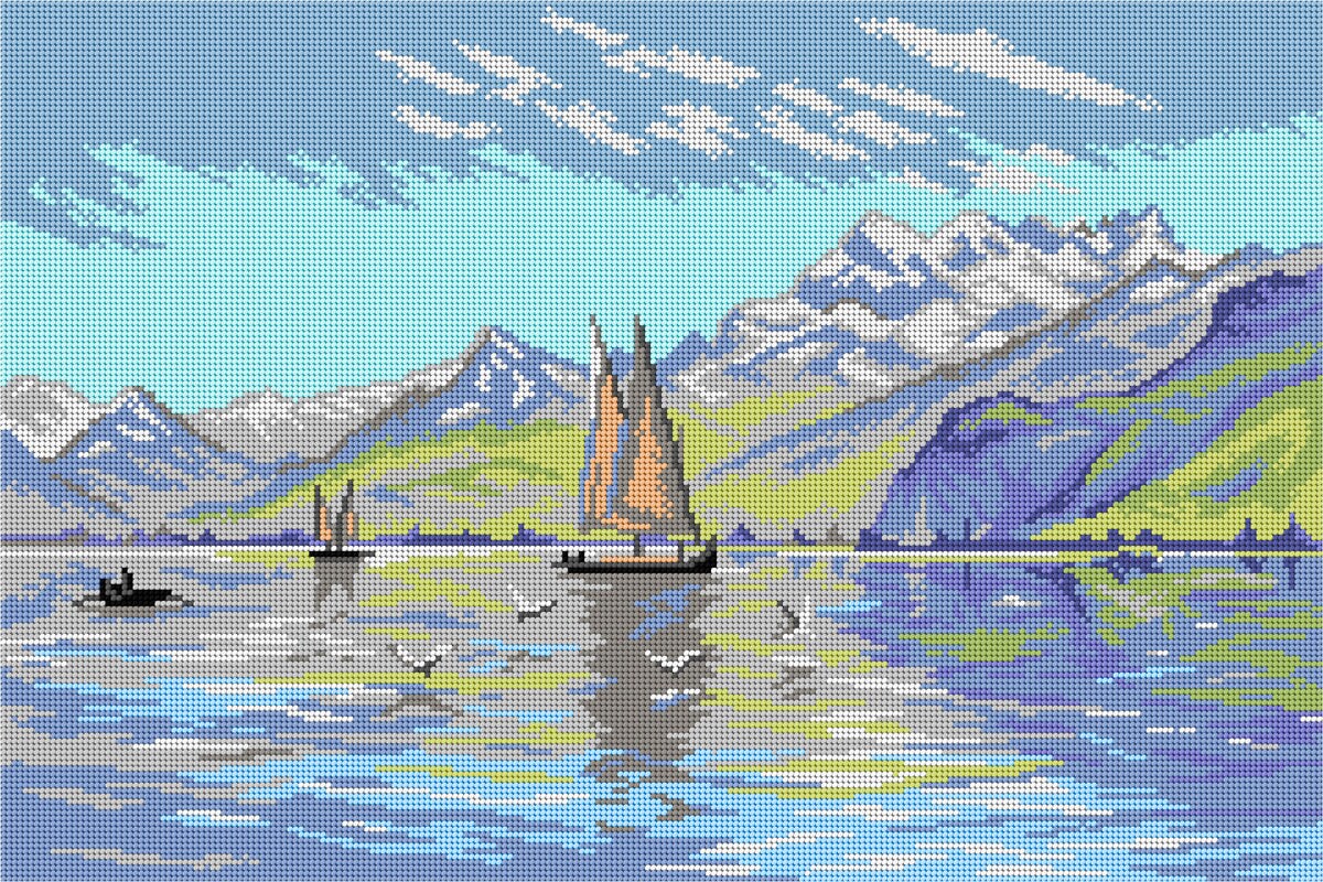 Needlepoint canvas for halfstitch without yarn after Peder Mork Monsted - View of Lake, Vevey 3587Q