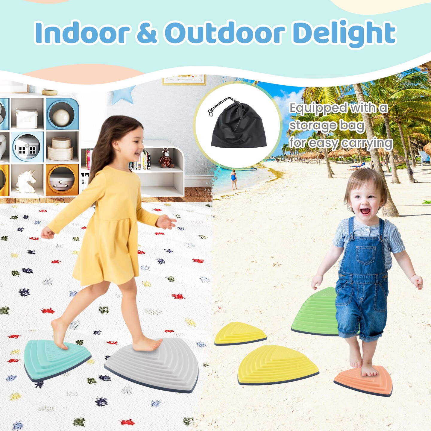 Non Slip Stepping Stones for Kids with Storage Bag and Play Fun