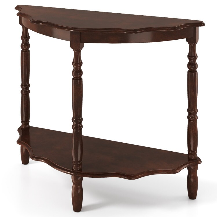 Light Espresso Half-Moon Console Table with 2-Tier Storage for Entryway and Hallway Decor