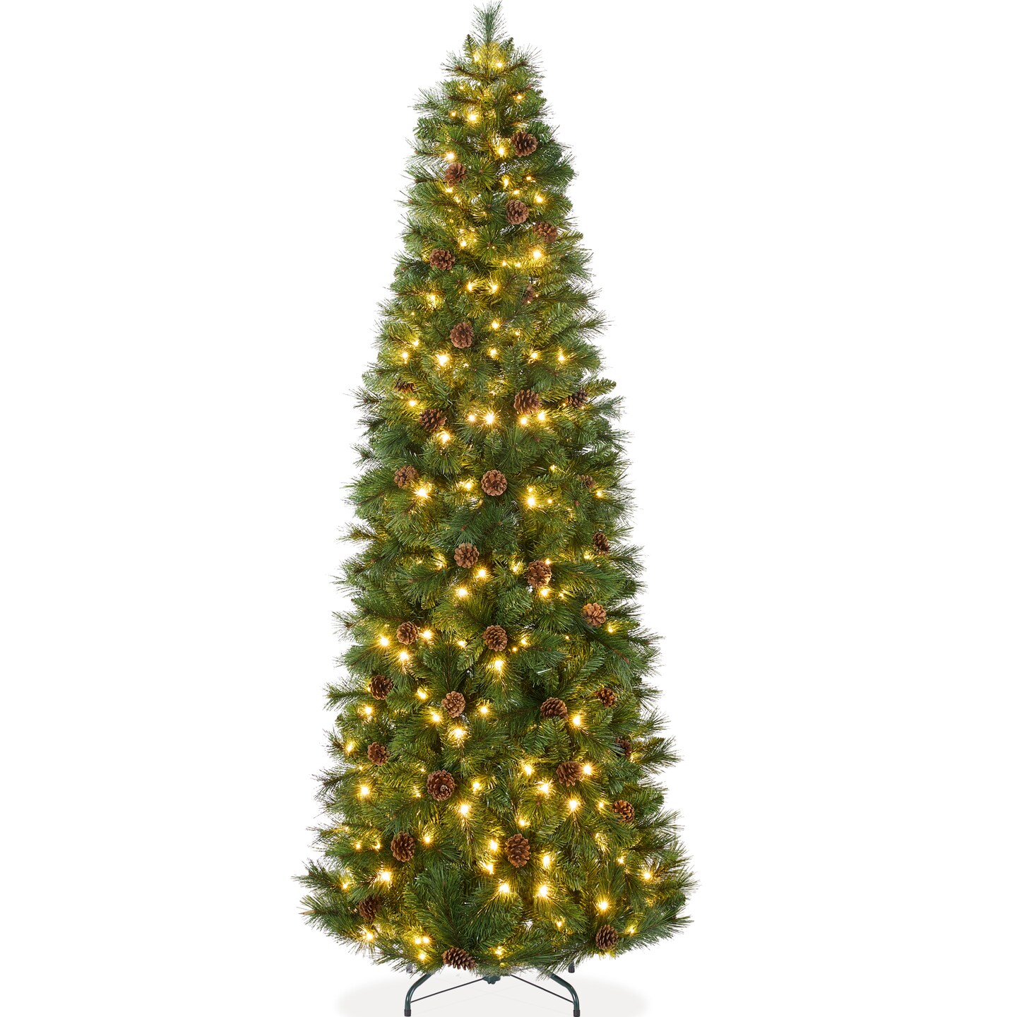 Best Choice Products Pre-Lit Artificial Scotch Pine Pencil Christmas Tree w/ LED Lights Metal Stand