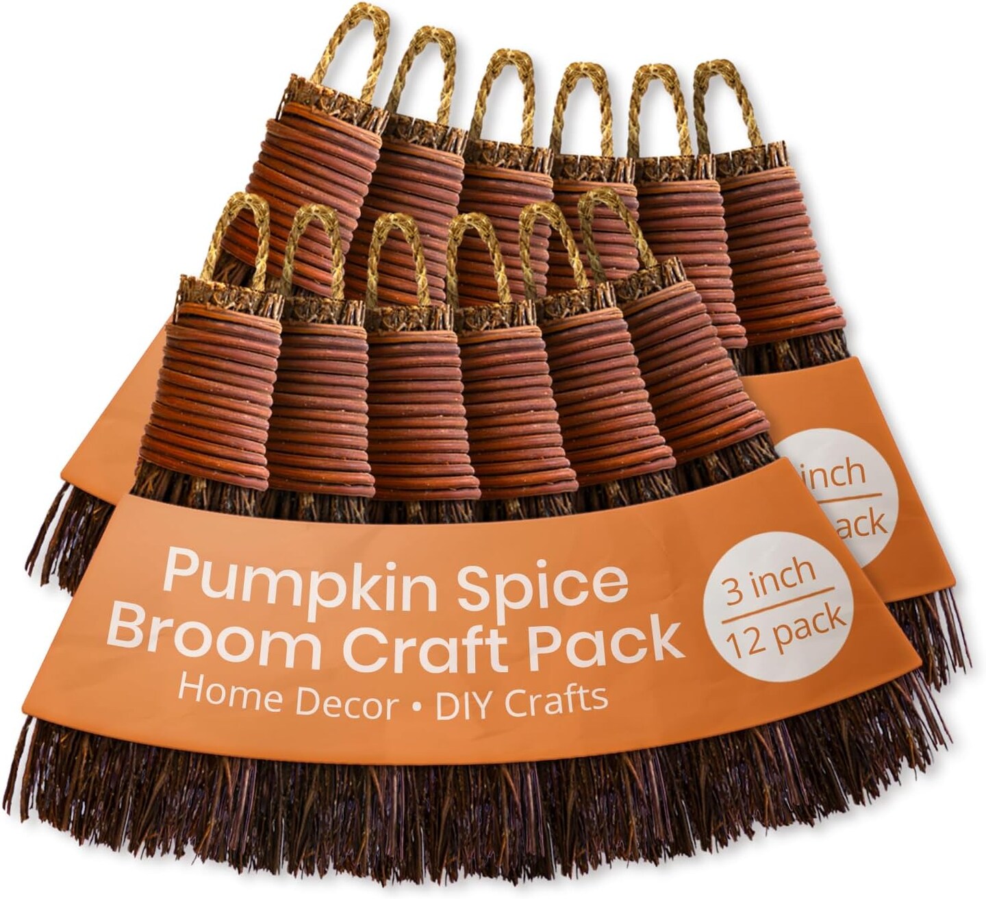 Pumpkin Spice Scented Broom 3in Mini Broomsticks - Decorative Witch Broom for Door Protection & Halloween Décor