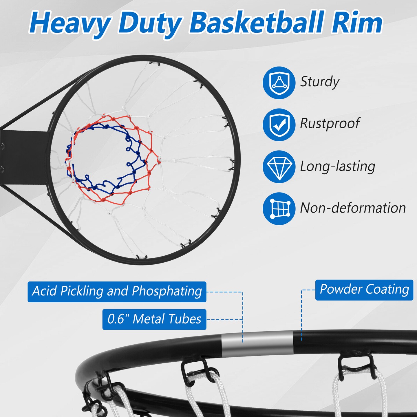 18-Inch Basketball Rim Replacement with All Weather Net and Installation Hardware