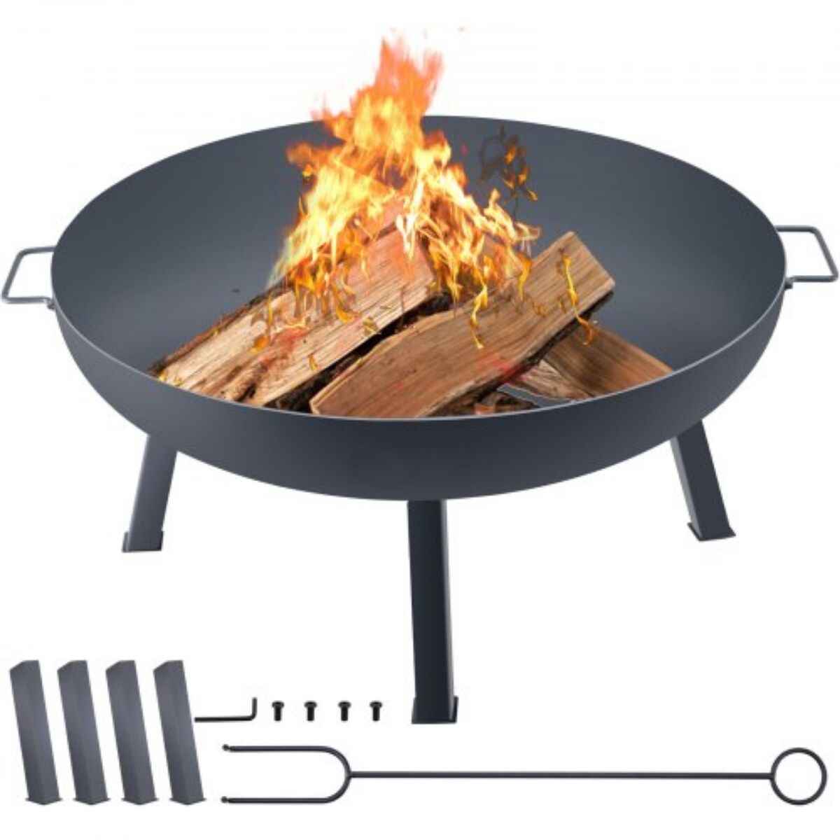 Large Black Carbon Steel Fire Pit Bowl with 4 Legs Portable Outdoor Fireplace for Patio Backyard Camping